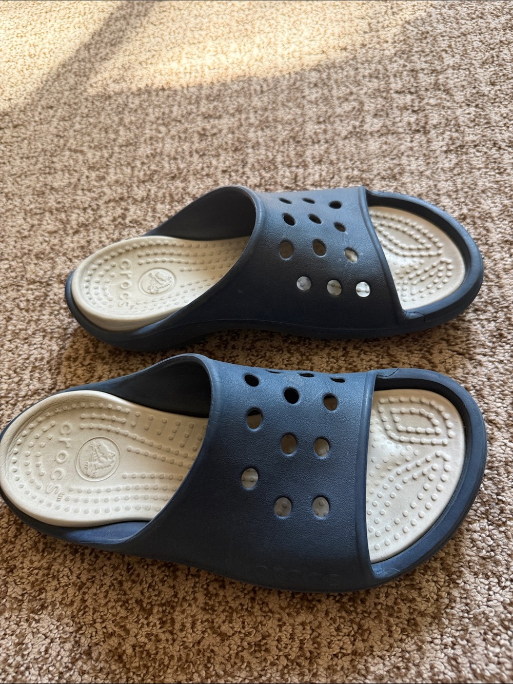 CROCS Two-Tone Slide Sandals in Navy and White